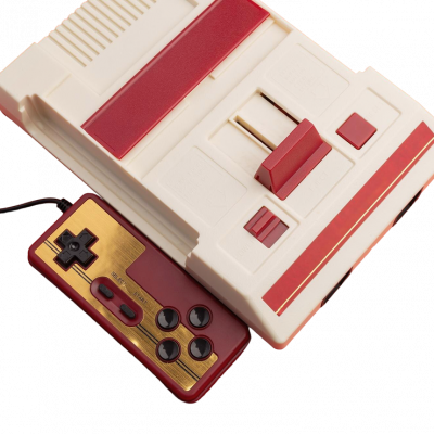 retro home game console with gamepads 1